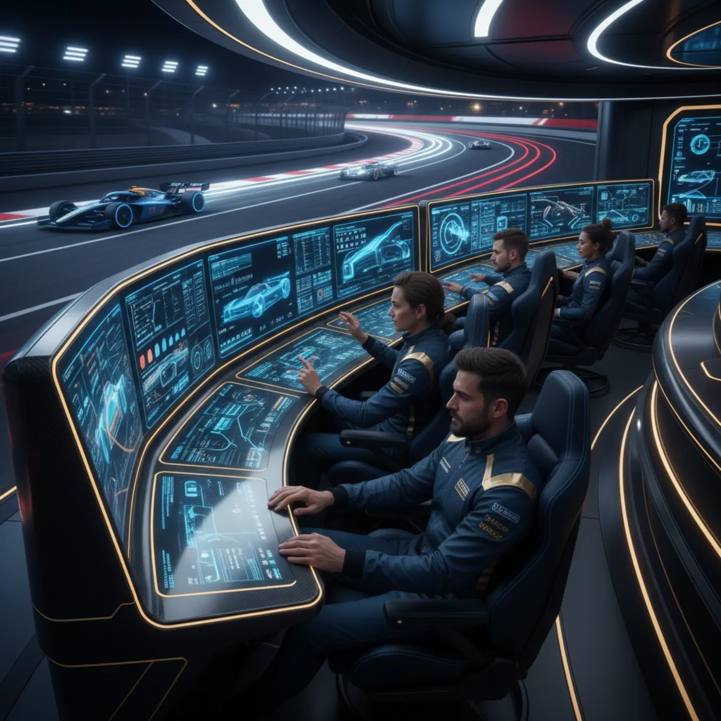 Lisalux Paddock trackside dashboard showing high-tech racing aesthetics